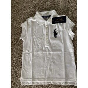 Ralph Lauren Girls Size 7 White  Polo Shirt Short Sleeve Embroidered Logo